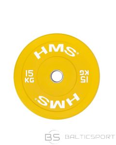  Olimpiskais svaru disks /HMS CBR15 OLIMPISKĀ PLĀKSNE — BUMPERIS 15 KG (dzeltens)