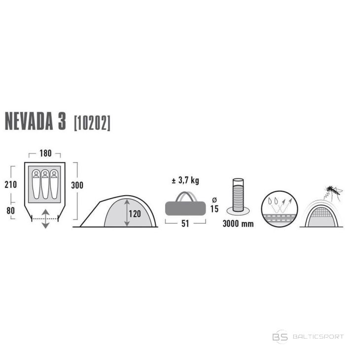 Trīsvietīga telts High Peak Nevada 3 / kupolveida telts Nevada