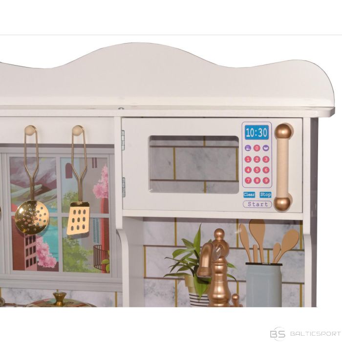 Enero Toys ДЕРЕВЯННАЯ КУХНЯ ДЛЯ ДЕТЕЙ LED СВЕТИЛЬНИК 60x30x88.5CM БЕЛЫЙ РОЗОВЫЙ