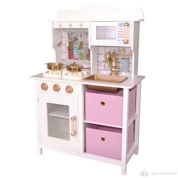 Enero Toys ДЕРЕВЯННАЯ КУХНЯ ДЛЯ ДЕТЕЙ LED СВЕТИЛЬНИК 60x30x88.5CM БЕЛЫЙ РОЗОВЫЙ