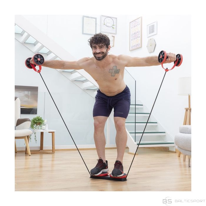 Multifunkcionāls trenažieris, vēdera preses trenažieris, visa ķermeņa trenažieris ABDOMINAL ROLLER WITH ROTATING DISCS