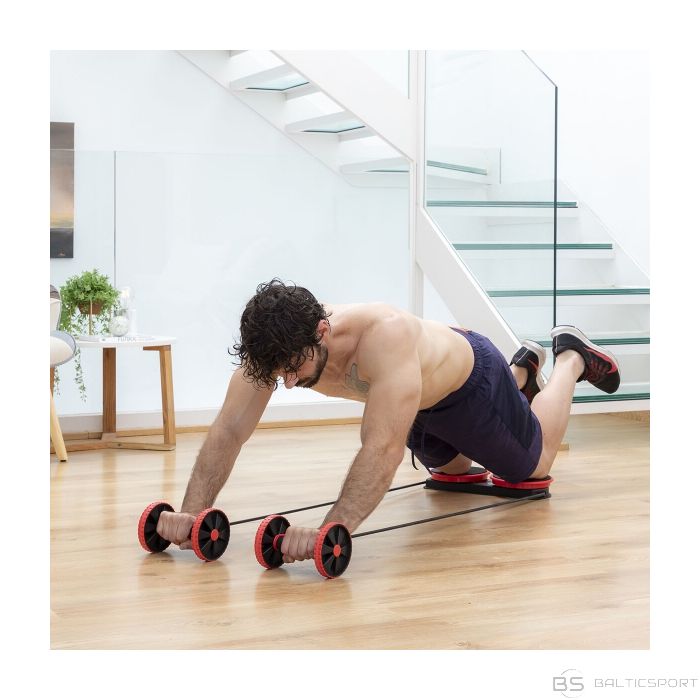Multifunkcionāls trenažieris, vēdera preses trenažieris, visa ķermeņa trenažieris ABDOMINAL ROLLER WITH ROTATING DISCS