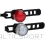 Dunlop Silikona LED velosipēda lukturu komplekts priekšpusē un aizmugurē, apaļi, melni (-)