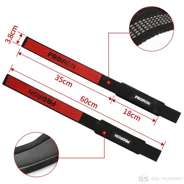Svarcelšanas lenta melna, sarkana /PROIRON Weight Lifting Strap Black / Red, 60 x 3.8 cm