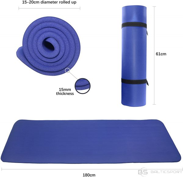 Pilašu / Jogas / Vingrošanas paklājs / Pilates Mat Gym Mat, 180 x 61 x 1.5 cm; Rolled up diameter: 15-20 cm,zils
