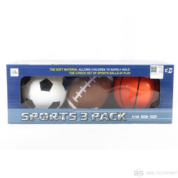 3 gumijas bumbu komplekts bērniem : futbola, basketbola, regbija bumba 12,7cm diametrs