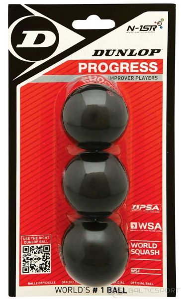 Skvoša Bumbiņas / DUNLOP PROGRESS 1 red dot 3 ball blister WSF official