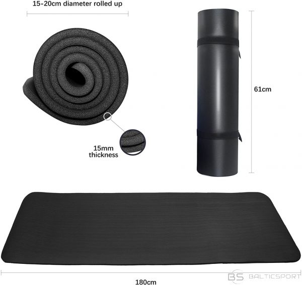 Pilašu / Jogas / Vingrošanas paklājs / PROIRON Pilates Mat Gym Mat, 180 x 61 x 1.5 cm Black, Rubber Foam