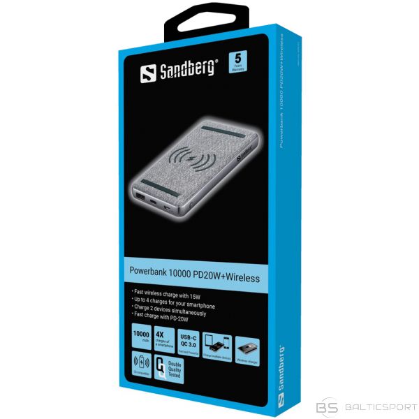 Akumulators Sandberg 420-61 Powerbank 10000 PD20W+Wireless bezvada lādētājs