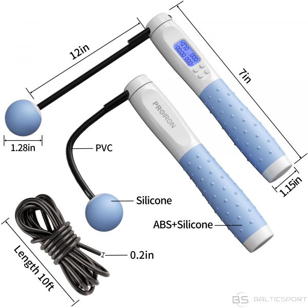 Digitālā lecamaukla 300 cm PROIRON Digital Jump Rope with Counter 300 cm, White/Blue, PVC; Silicone