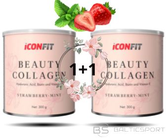1+1 KOMPLEKTS ( 2x 300 g ) ICONFIT Beauty Collagen kolagēns ar Hialuronskābi, E vitamīnu, biotīnu ( zemeņu, piparmētru)