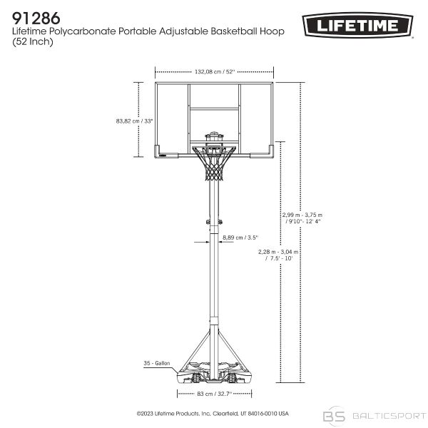 Regulējama augstuma  pārvietojams basketbola grozs strītbola grozs Lifteime 91286 Power lift XL ( IR veikalā ) 2,28-3,05m