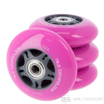 NILS EXTREME PU 76x24 82A rozā skrituļslidu riteņu un ABEC-7 gultņu komplekts (4 riteņi + 8 gultņi)
