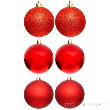 Koopman DECORATIVE BAUBLE PLASTIC SAFE 6PCS DIA. 80MM RED