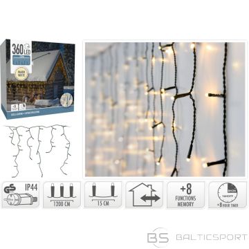 Koopman ZIEMASSVĒTKU GAISMAS ĀRA GAISMAS AIZKARS 360 LED KONTROLERIS SILTAIS TAIMERIS BALTS ZAĻS KABELIS