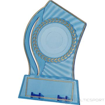 BS Plastmasas trofeja - caurspīdīga - zelta krāsā ar vietu 50 mm uzlīmei un 65 mm x 23 mm TM plāksnei (nav pieejama)