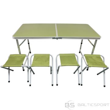 Enero Camp TŪRISTU SALOKAMAIS KEMPINGA GALDS 120X60X70/62/55CM + 4 KRĒSLI ZAĻI