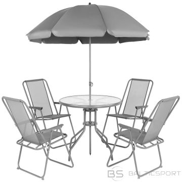 BS Dārza mēbeļu komplekts, apaļš galds, 4 krēsli un lietussargs, tumši pelēks (nav pieejams)