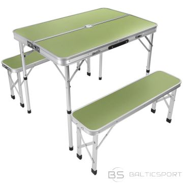 BS SALOKĀMS KEMPINGA GALDS 90x60x70CM UN 2 SOLI 87x23x39CM ZAĻŠ (N/A)