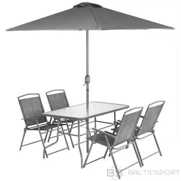 Saska Garden GARDEN FURNITURE SET, TABLE, 4 CHAIRS AND GRAY UMBRELLA