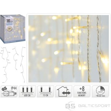 Christmas Decoration ZIEMASSVĒTKU GAISMAS ĀRA GAISMAS AIZKARS 180 LED KONTROLERIS SILTAIS TAIMERIS BALTS caurspīdīgs kabelis