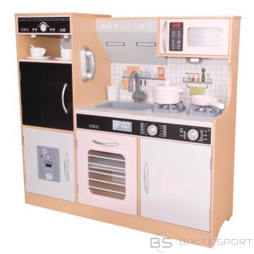 Enero Toys WOODEN KITCHEN FOR CHILDREN, ILLUMINATED BURNERS, LED LAMP 87x30x83.5CM WOODEN