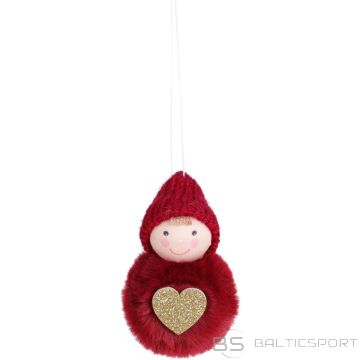Christmas Decoration DECORATIVE DOLL WITH A HEART, 8CM, WITH A HAT AND RED FUR