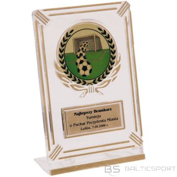 BS Plastmasas trofeja - caurspīdīga - zelta krāsā ar vietu 50 mm uzlīmei un 50 mm x 20 mm TM plāksnei (nav pieejama)