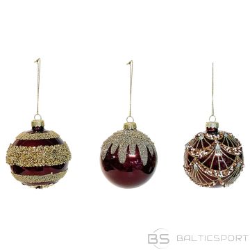 Eglīšu bumba ar dekoru d8cm, stikla, bordo