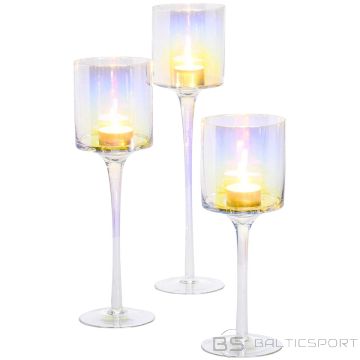 Koopman GLASS CANDLE HOLDERS SET OF 3 25, 30, 35 CM OPALISH
