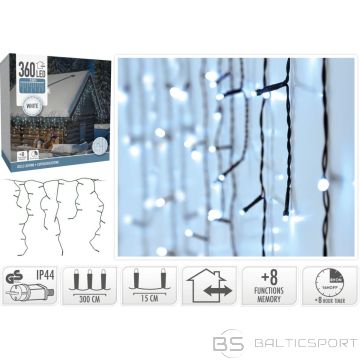 Koopman CHRISTMAS LIGHTS OUTDOOR LIGHT CURTAIN 360 LED CONTROLLER TIMER COLD WHITE TRANSPARENT CABLE
