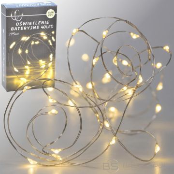 KOOPMAN LED stieples virtene ar baterijām, 40 LED, silti balta gaisma