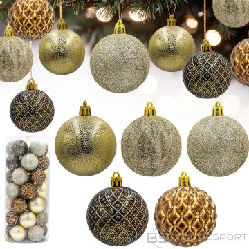 Christmas Decoration Dekoratīvu plastmasas bumbiņu komplekts 6 cm, dzintara krāsā, 35 gab.