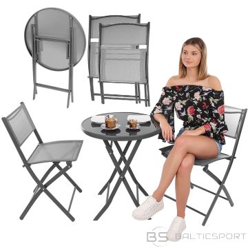 Saska Garden BALKONA MĒBEĻU KOMPLEKTS APAĻAIS GALDS UN 2 SALOKĀMI KRĒSLI PELĒKS