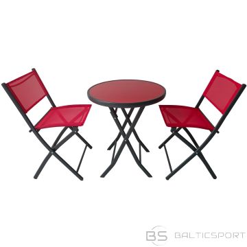Saska Garden BALCONY FURNITURE SET, ROUND TABLE AND 2 FOLDABLE CHAIRS, RED