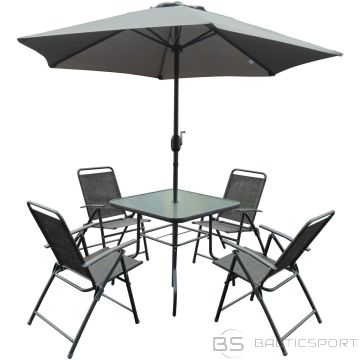 Saska Garden SYDNEY GARDEN FURNITURE SET, TABLE, 4 CHAIRS AND GRAY UMBRELLA