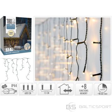 Koopman ZIEMASSVĒTKU GAISMAS ĀRA GAISMAS AIZKARS 180 LED KONTROLERIS SILTAIS TAIMERIS BALTS ZAĻS KABELIS