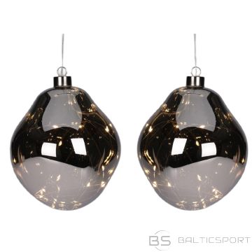 Christmas Decoration GLASS BALL FORM DROP 2PCS LED 10CM - ANTHRACITE