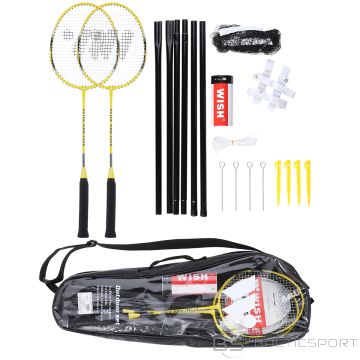 ALUMTEC 4466 Badminton Racket Set Yellow 2 pcs + 3 Shuttlecocks + Net + Lines WISH