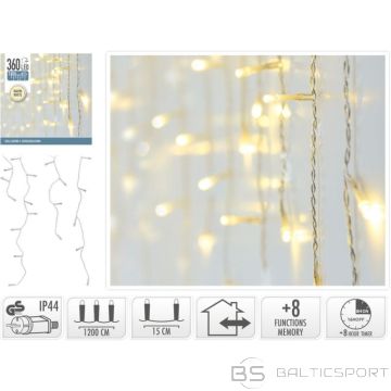 BS Ziemassvētku egles lampiņu āra gaismas aizkars 360 LED kontrolieris ar taimeri silti balta caurspīdīga kabeļa (nav pieejams)