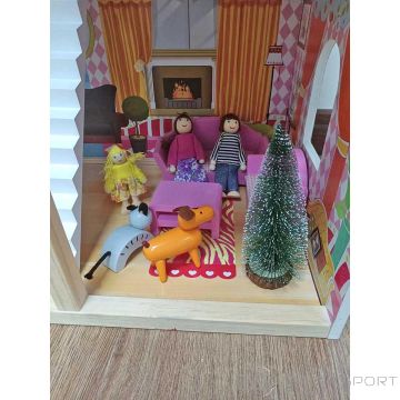 Enero Toys WOODEN DOLLHOUSE LED XXXL 60x33x90CM + 3 DOLLS + 2 ANIMALS