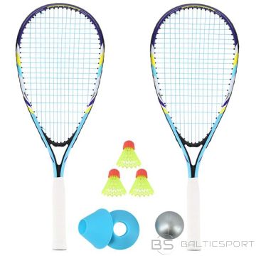 Nils NRS005 KROSSMINTONA KOMPLEKTS 2 RAKETES + SHUTTLECOCKS + MARĶERI + Bumba + vāks