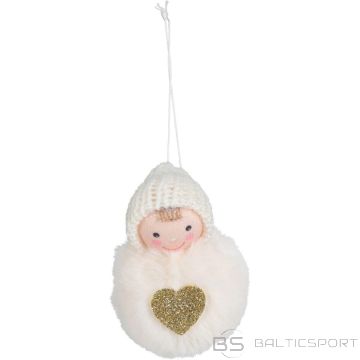 Christmas Decoration DECORATIVE DOLL WITH A HEART, 8CM, WITH A HAT AND FUR, WHITE