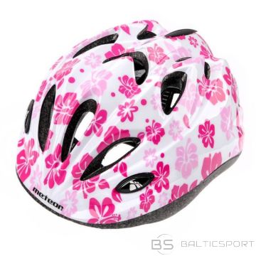 Meteor HB6-5 Junior 23246 white cycling helmet with flowers (M)