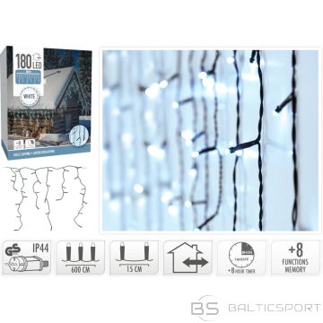 Koopman ZIEMASSVĒTKU GAISMAS ĀRA GAISMAS AIZKARS 180 LED KONTROLERIS AUKSTS TAIMERIS BALTS ZAĻS KABELIS