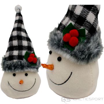 Saska Garden DECORATIVE SNOWMAN WITH A BLACK AND WHITE CHECKED HAT