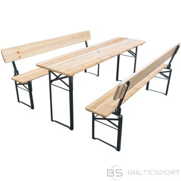 Saska Garden PICNIC SET BAR WOODEN TABLE AND 2 BENCHES WITH FOLDABLE BACKREST