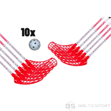 Florbola nūju komplekts 32 Composite Red: 10 nūjas + 10 bumbiņas - 87cm, 92cm, 96cm, 101cm