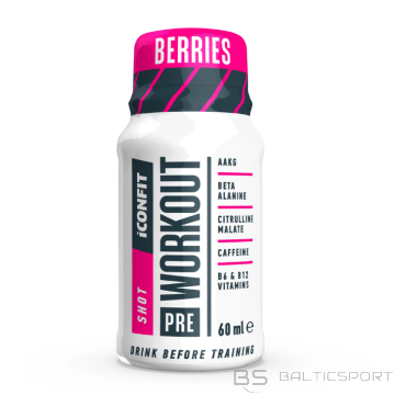 Pre-Workout Shot ICONFIT Pirms trenina deva ar kofeīnum L Arginīnu, Beta Alanīnum B vitamīniem 60ml